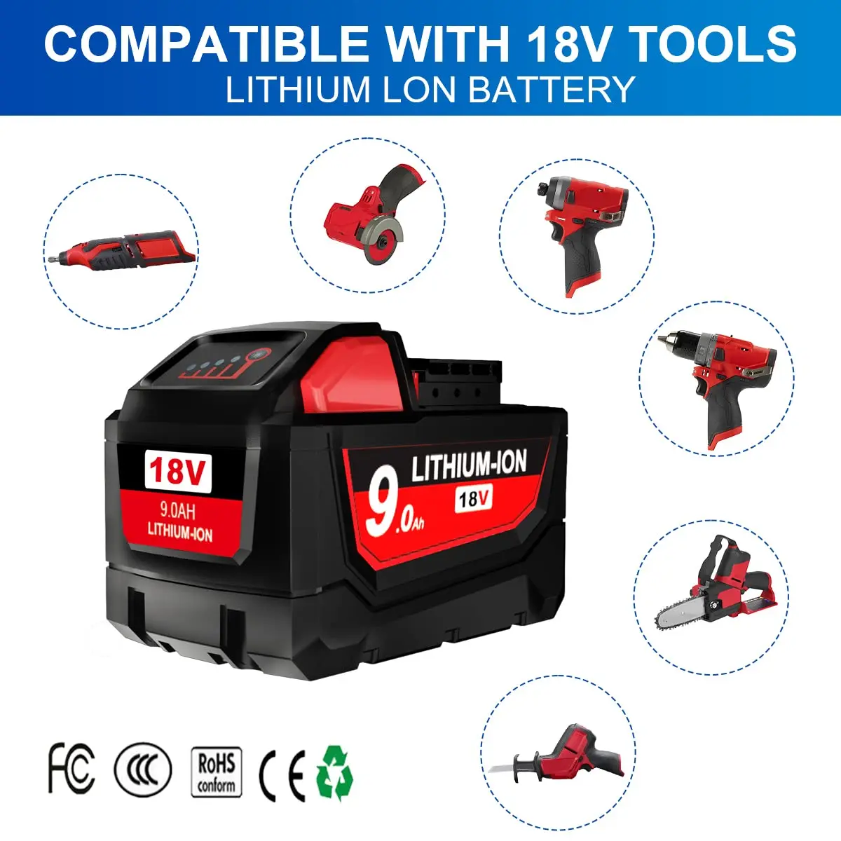 48-11-1812 replacement 18v lithium battery m 18 M 18B Tool battery forMilwaukees 2869 case 18650 lithium battery 18v 6Ah 9Ah