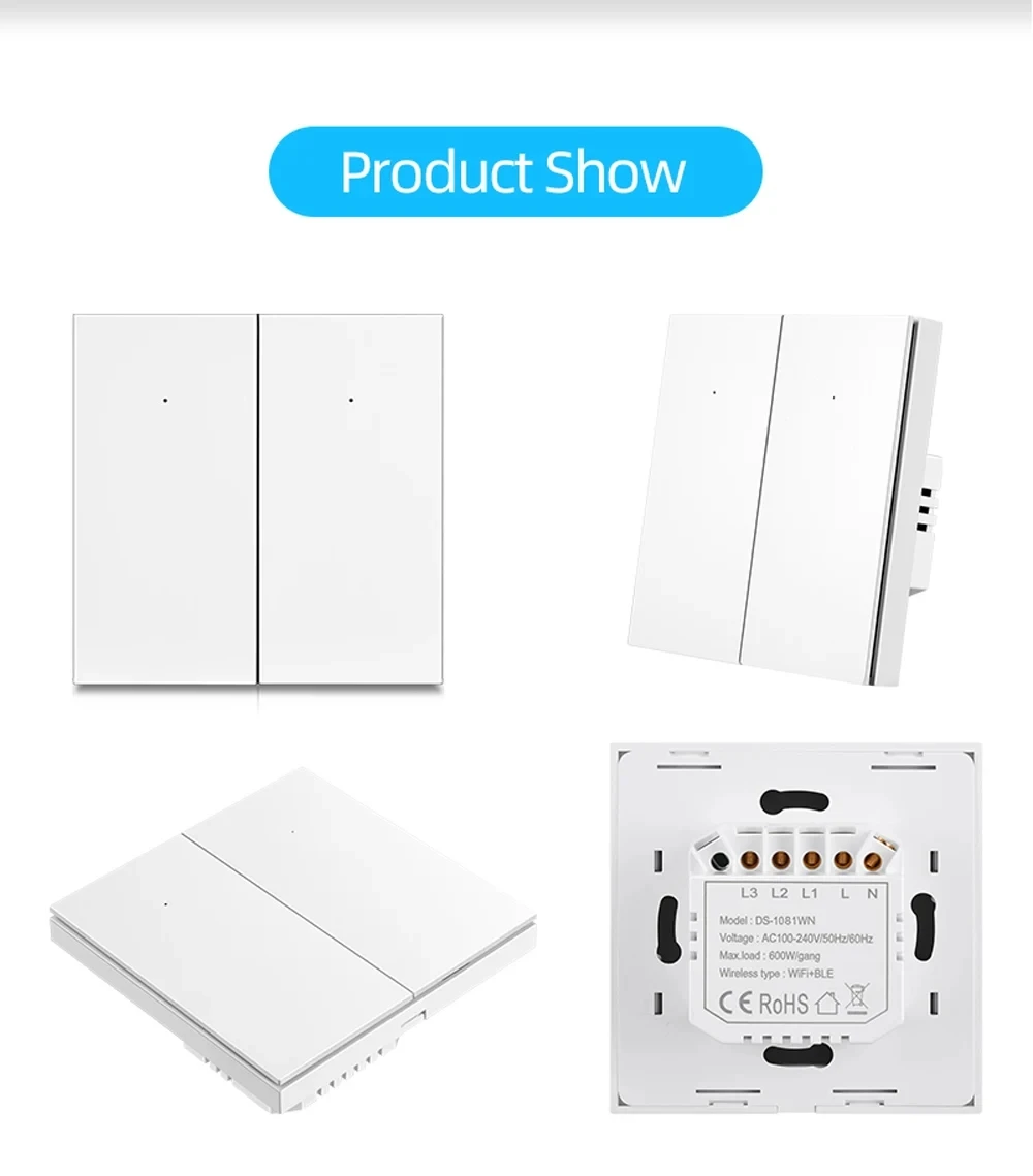 uya WiFi Smart Light Switch Neutral Wire Required Wall Push Button Switch EU Smart Life Work with Alexa Google Home 1/2/3 Gang