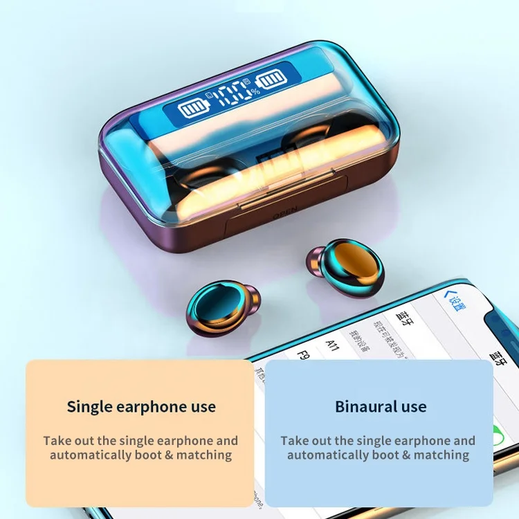 2022 Comfortable Stereo F9 Tws Audifonos-Bluetooth 5.1 Powerbank One Side True Wireless Earbuds Dropshipping Bt Earphone