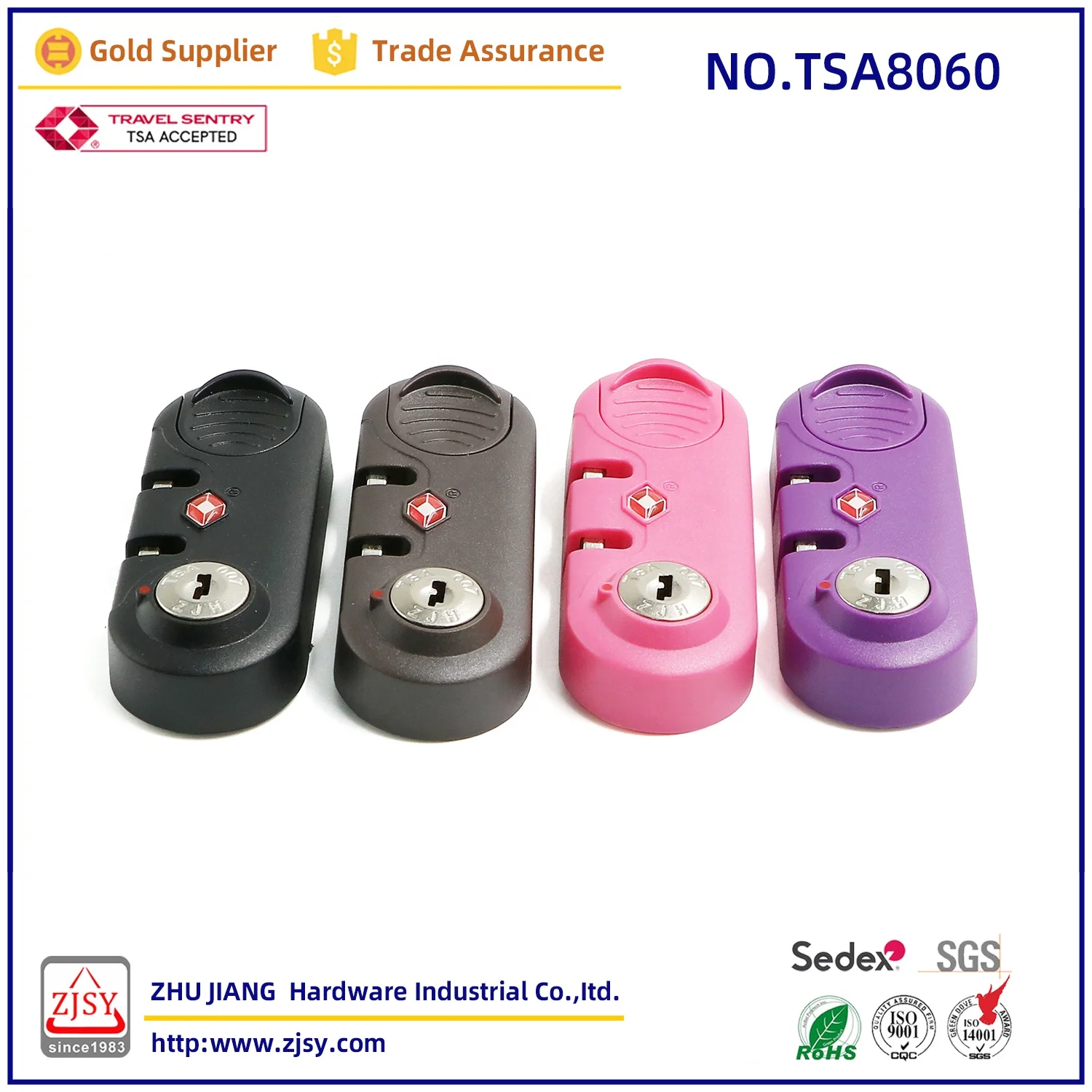 TSA8060 high quality plastic luggage zipper lock TSA007 customs lock safe travel fashion trolley case lock