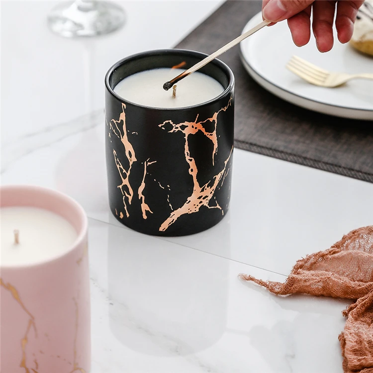 Wedding favor unique design luxury pink porcelain marble candle jar for home decor