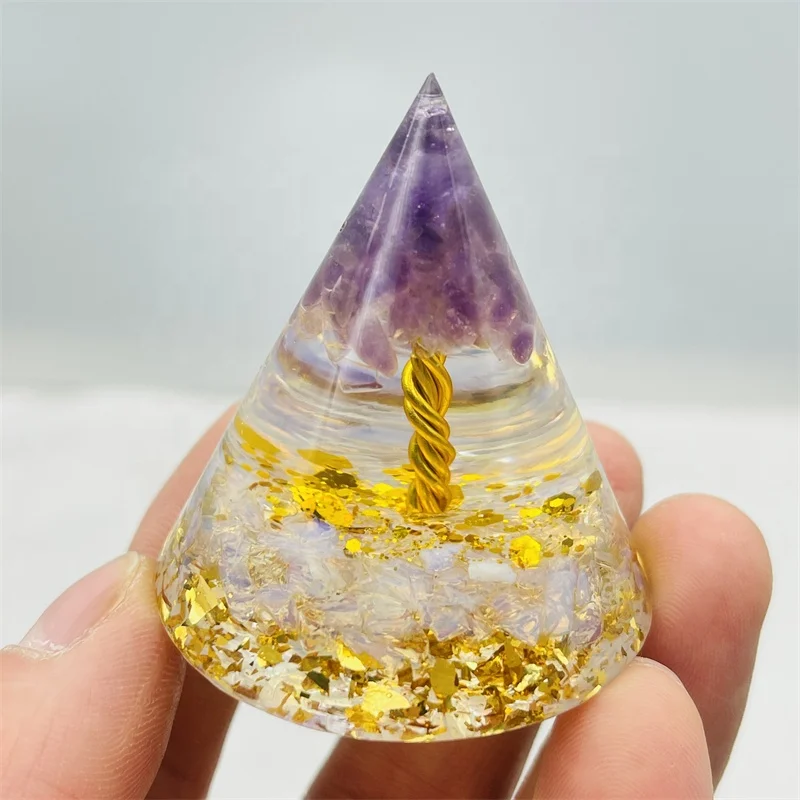 Orgone pyramid crystals healing various crystal gravel stone resin energy cone pyramid for meditation