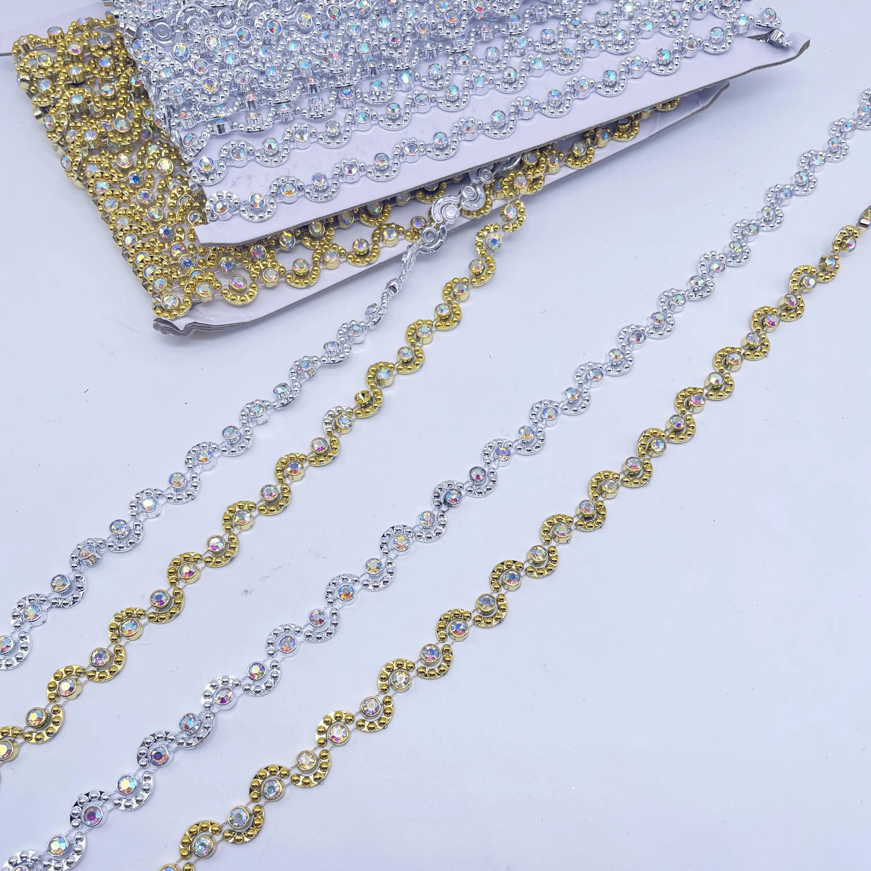 Diy Clothes Accessories Sewing Material Trim Plastic Acrylic Oval Shape Rhinestones Chain Costume Dress Shoes Garments