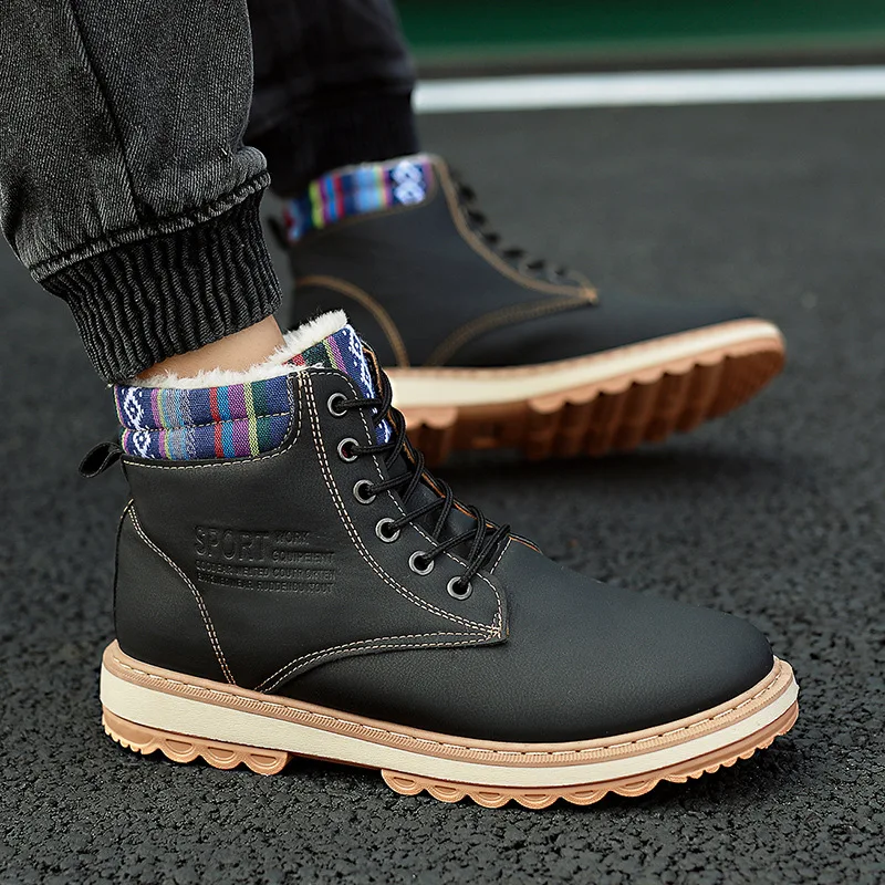 New high top mountaineering waterproof leather  outdoor hiking fashion winter men boots