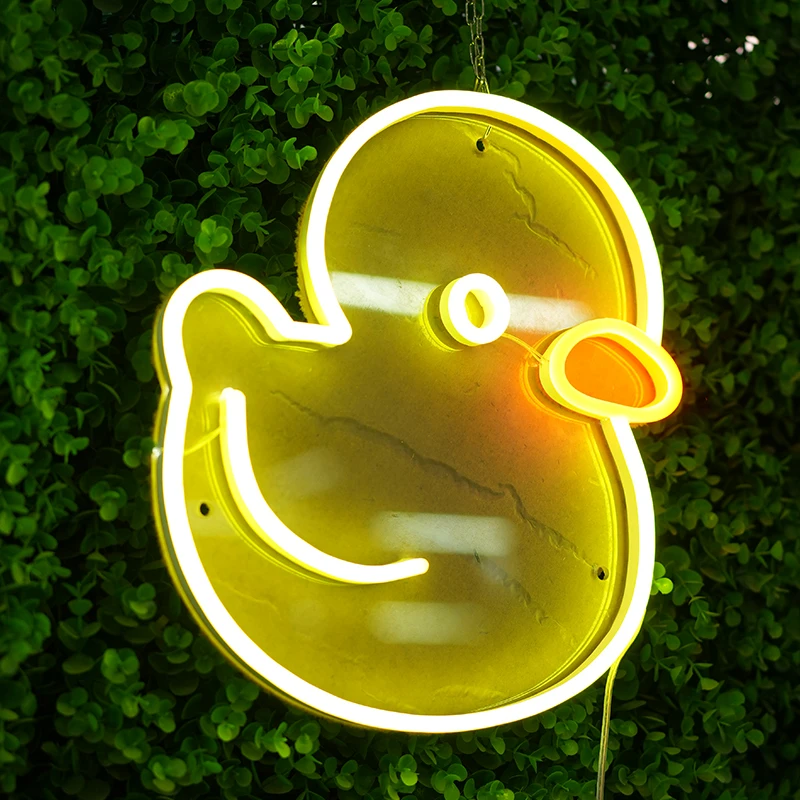 Cute Duck Indoor LED Neon Sign Custom Acrylic Happy Birthday Decorations With IP65 PVC Lamp Body for Home Use