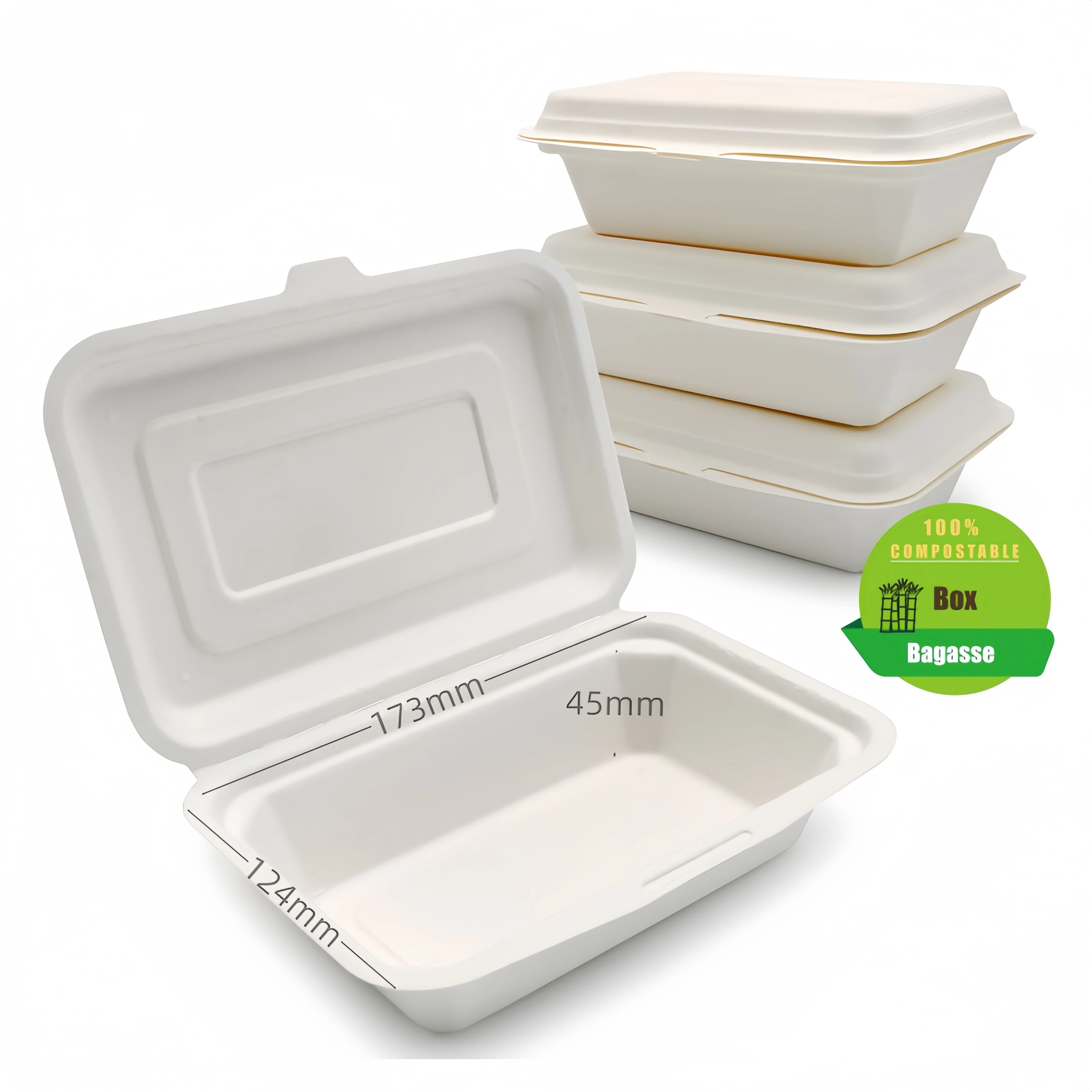 Disposable Sugarcane Bagasse Tableware with Lid Clamshell Food Container for Serving