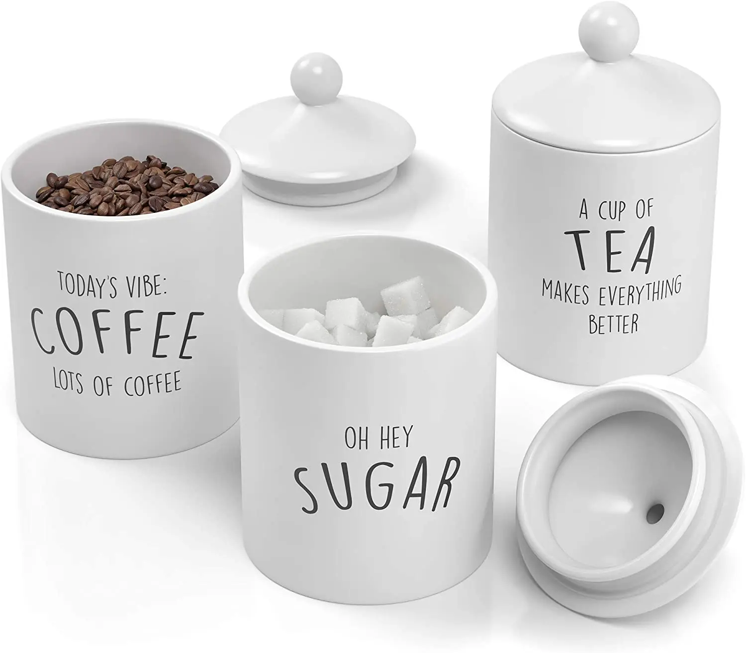 Rustic Ceramic Canister Sets for Kitchen White Porcelain Coffee Tea Sugar Container Set Ceramic Food Storage Jar in Bulk