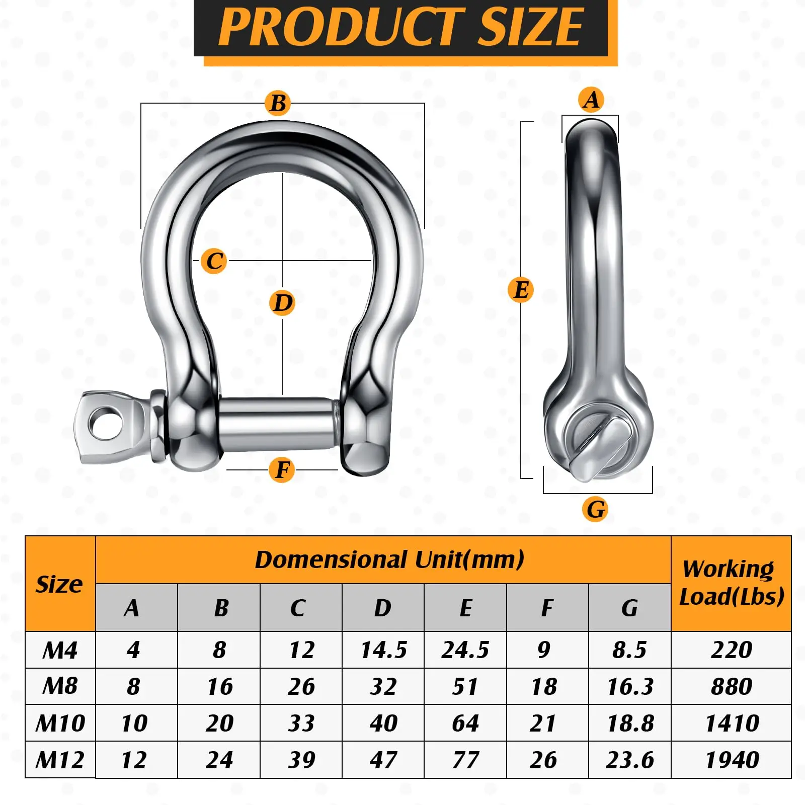 Stainless Steel D Shackle Dee Shackles Marine Grade M4-M38 Lifting Sailing