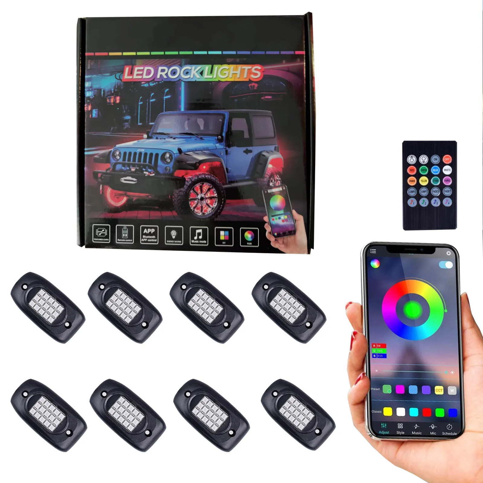 Truck Suv Atv Ship Off road Led Rock Light Wireless Remote Control Waterproof RGB Motorcycle Atmosphere Rock Light