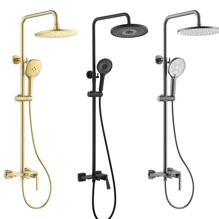 Factory Wholesale Modern Hot Sale Brass Body Matte Black Shower Set Bathroom Multi-function Rainfall Shower System