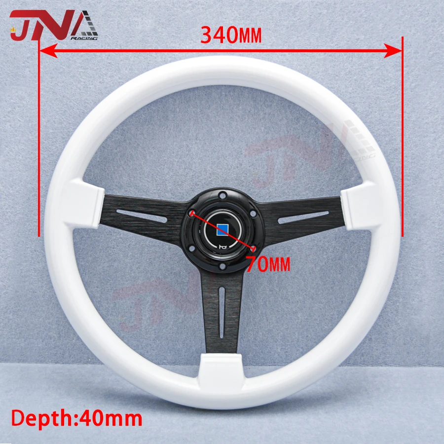 JDM Universal 14inch ABS White Steering Wheel Flat Corn Black Spoke Racing Sports Steering Wheel for Drfting