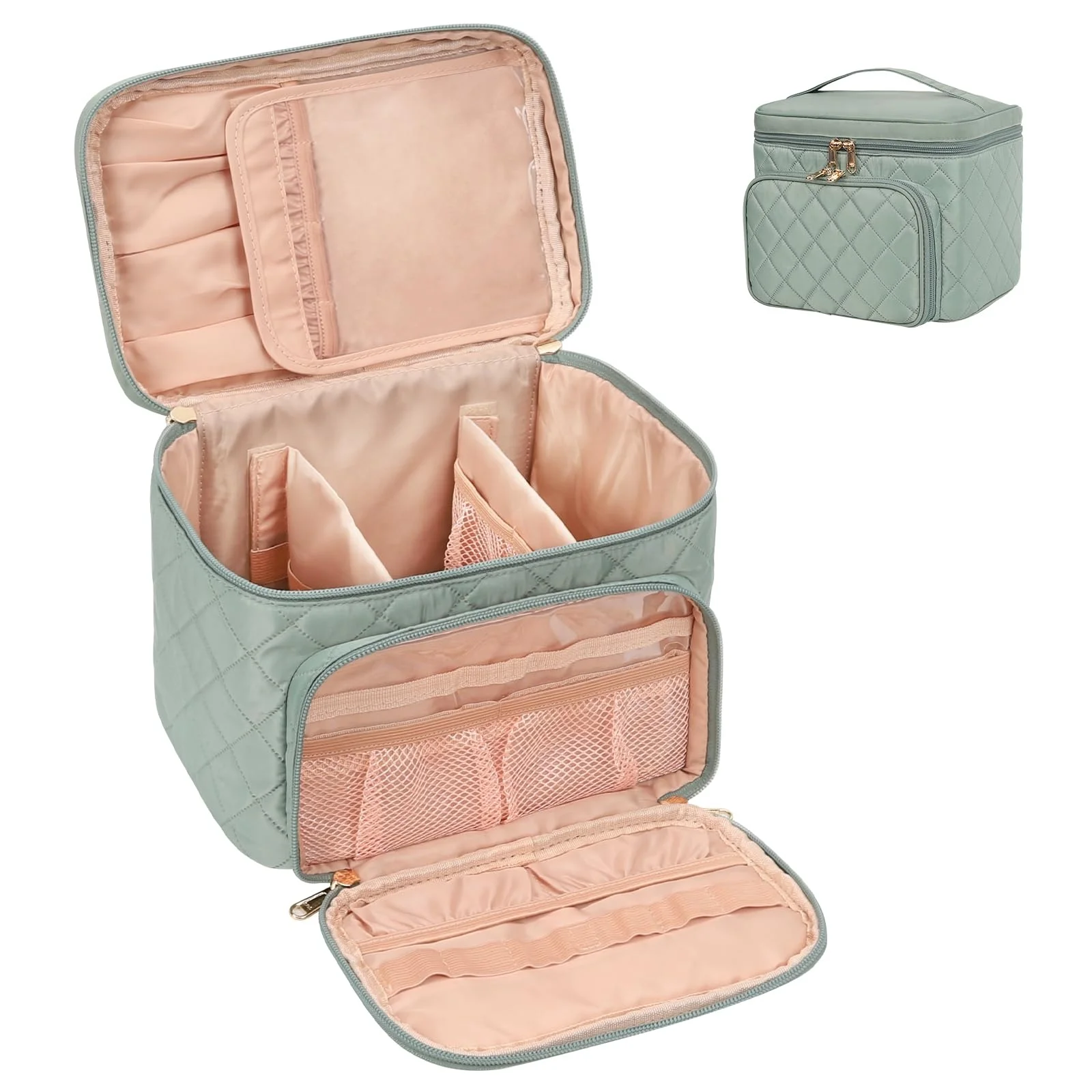 Large Quilted Makeup Bags Portable Travel Stylish Organizer Adjustable Dividers Lipstick Holder Cosmetic Case With Handle