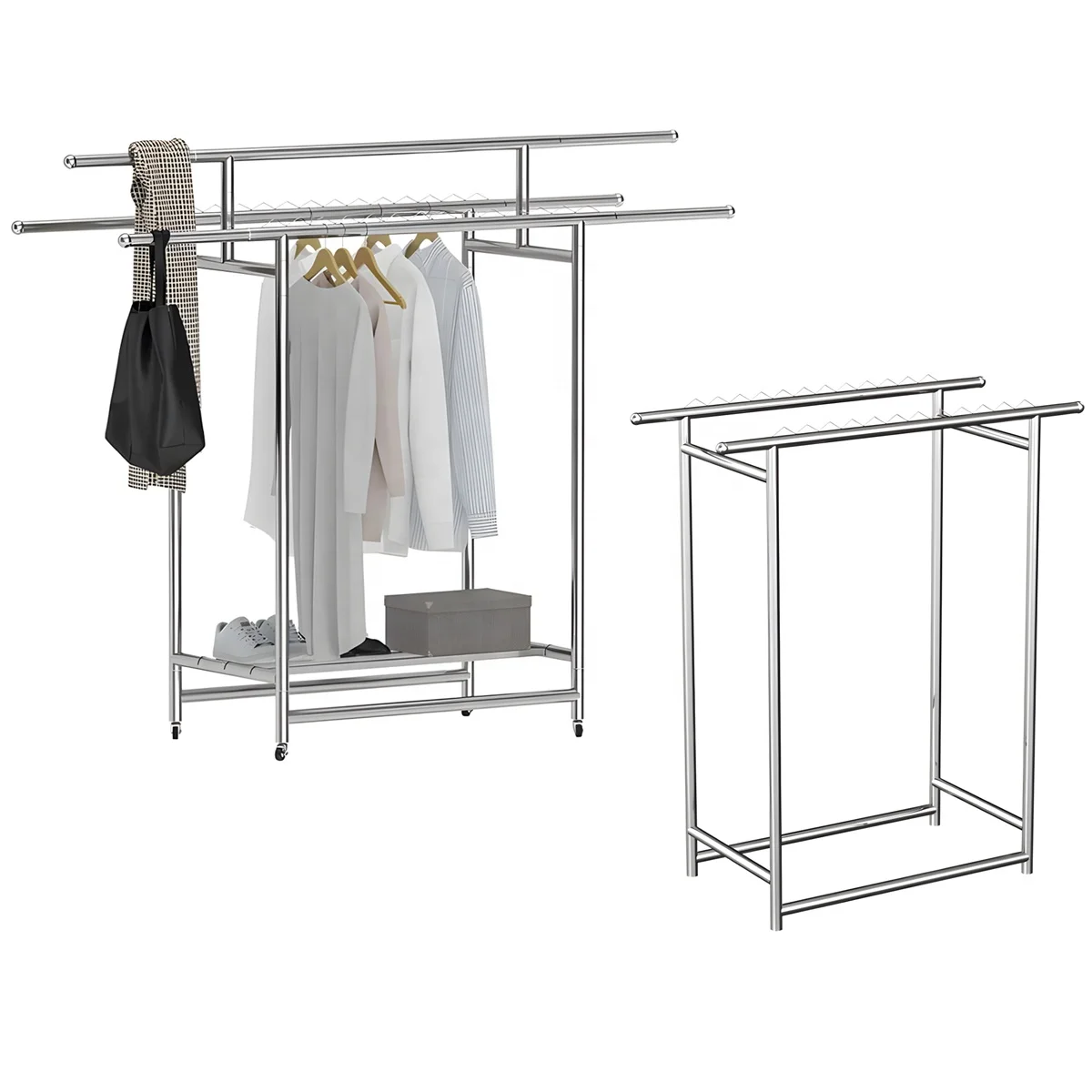 Wholesale karisin Coat Rack stainless Steel Clothes Garment Rack Adjustable foldable pipe Clothing towel rack With Shelf