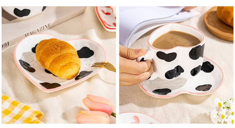 Creative Cute Girl Water Cup Fresh Hand Painted Pink Love Coffee Cups And Dish Underglaze Peach Heart Ceramic Mug And Dish Set