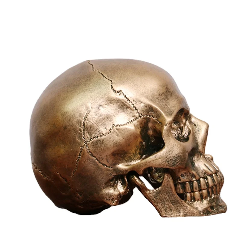 Hot sale  resin skull head statue for halloween Golden Skull head Halloween decoration gifts