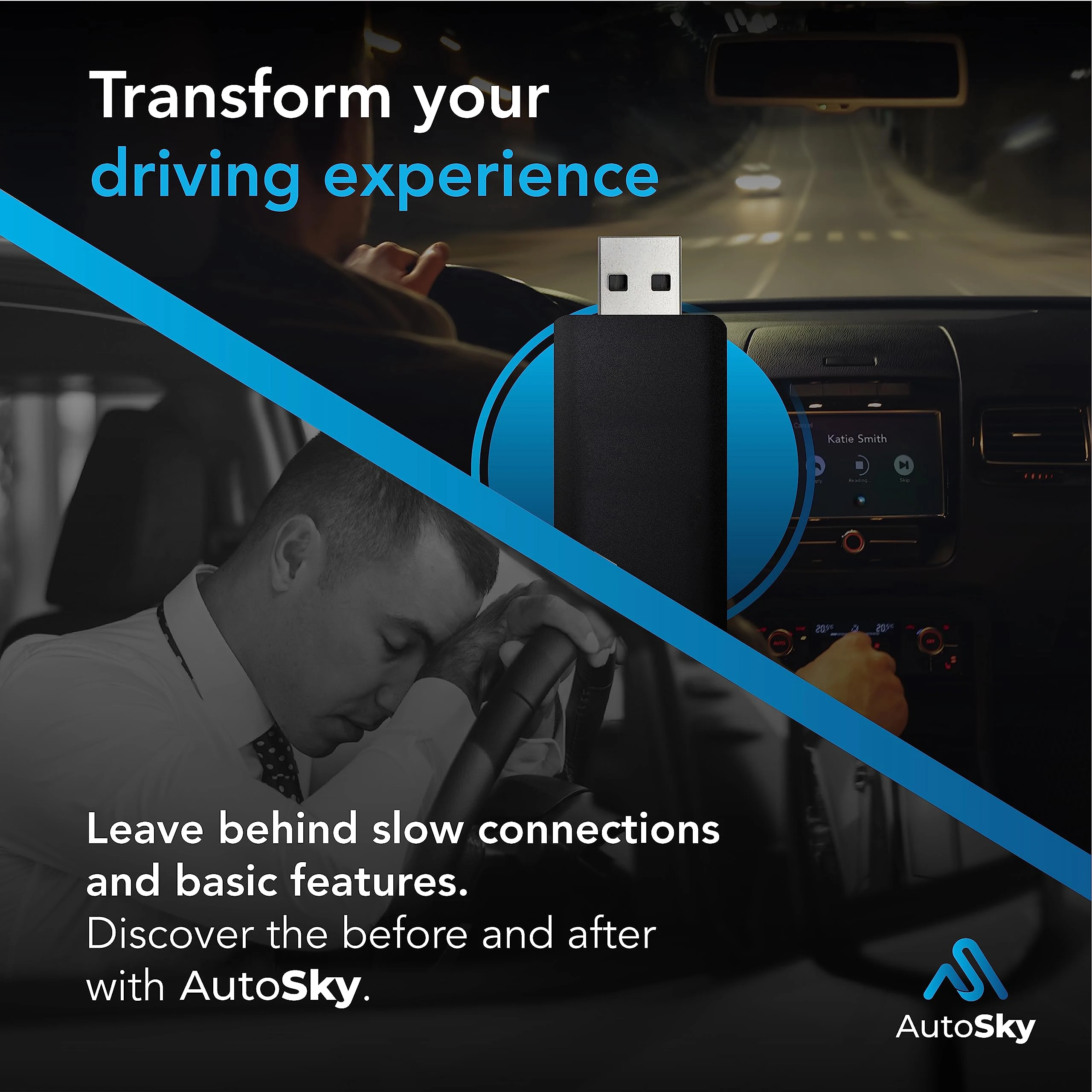 Wireless CarPlay Adapter - Newest and Fastest 5Ghz - AutoSky - Plug and Play - USB-C and USB-A Cables - Wired CarPlay Required