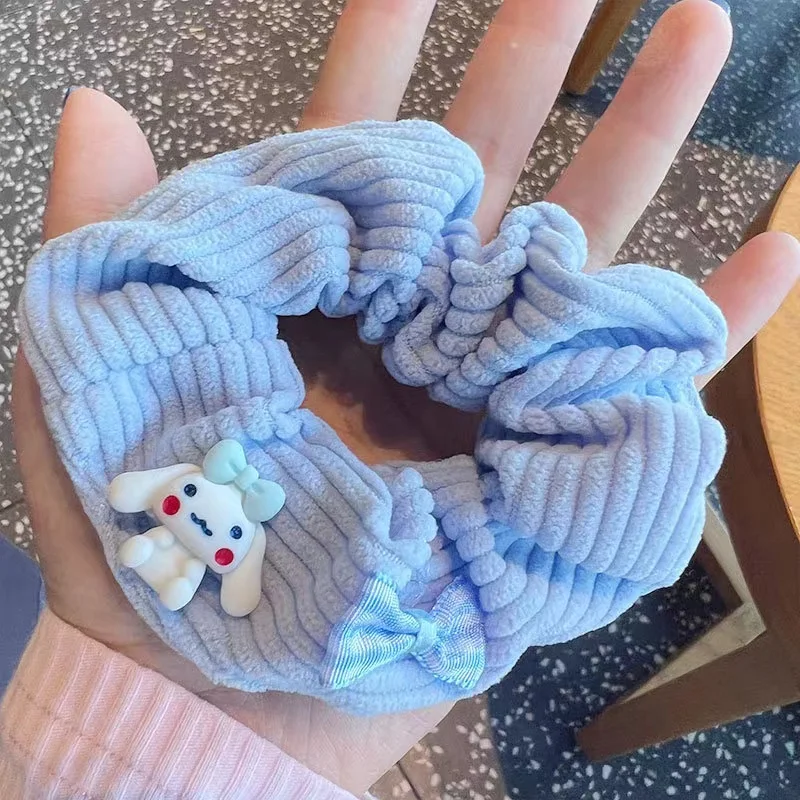 YT Wholesale Sweet Kids Cute Cartoon Elastic Hair Band Blue And White Soft Cute Head Rope Plush Ponytail Girls Cute Scrunchies