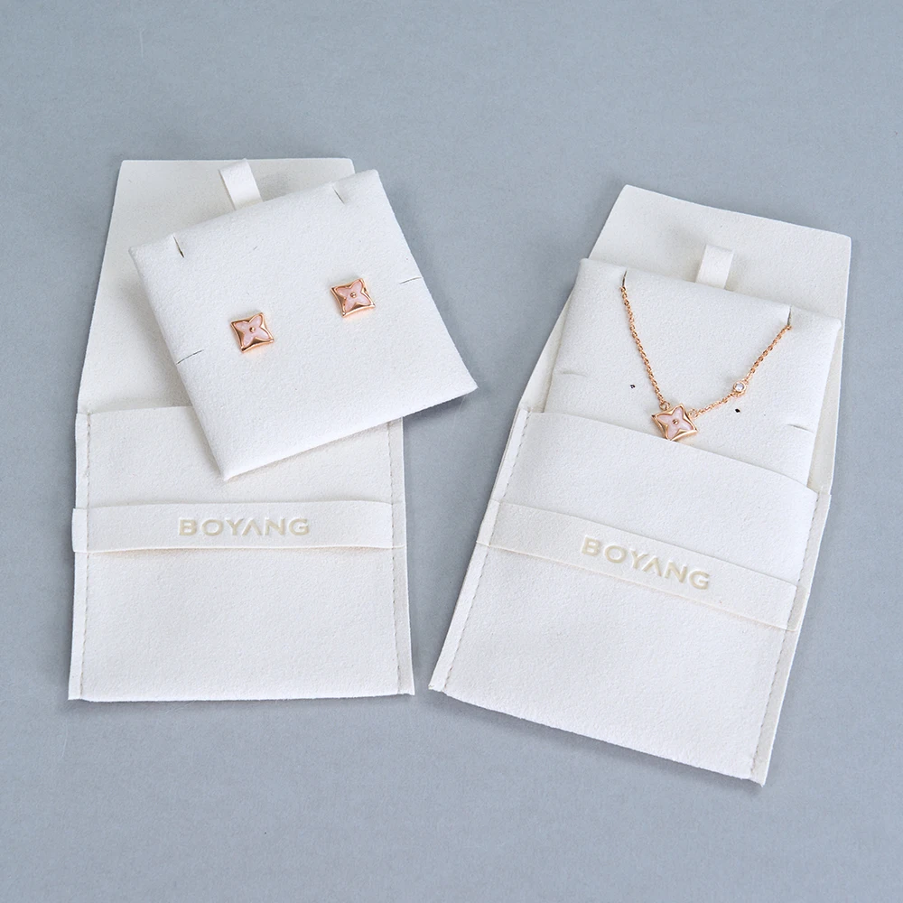 Custom Logo Printed Small Envelope Flap Microfiber Necklace Earring Jewelry Packaging Pouch Bag With