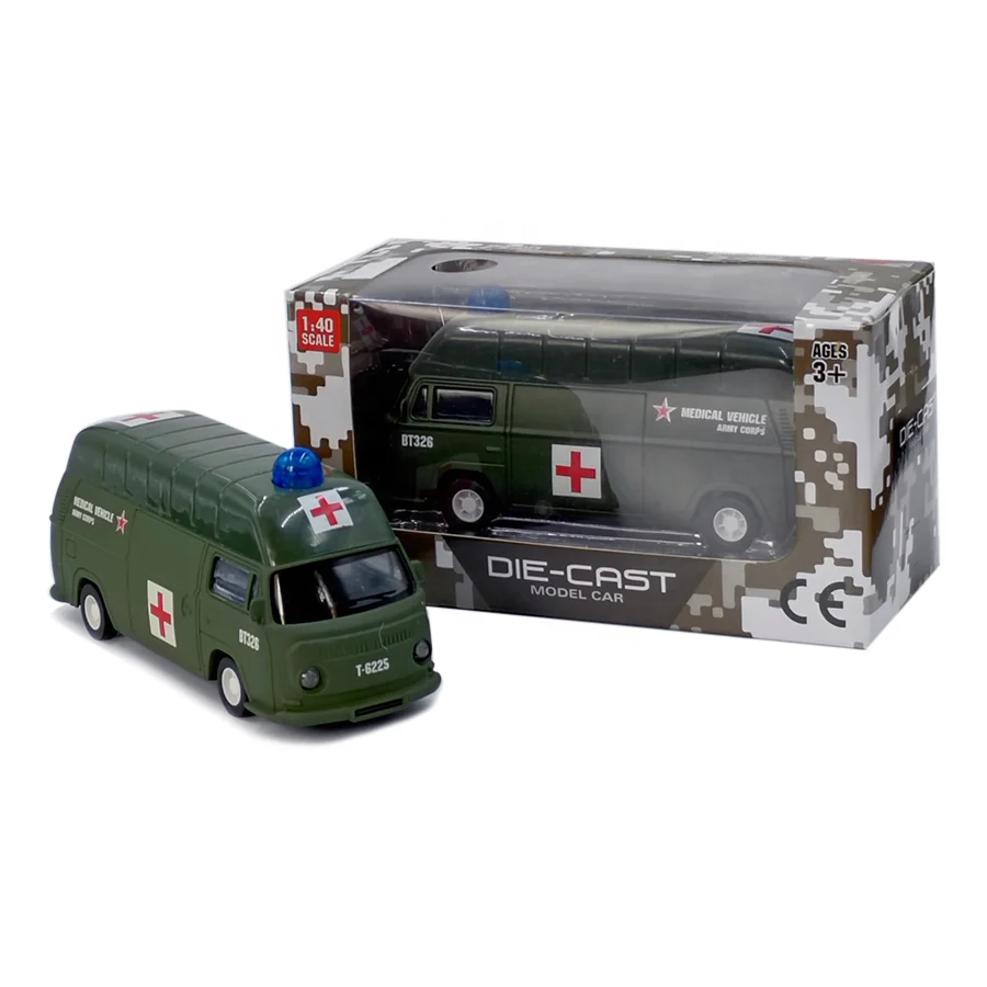 New Alloy Inertia Army Rescue Truck Simulation Military Ambulance Model Car Toy with Light Sound
