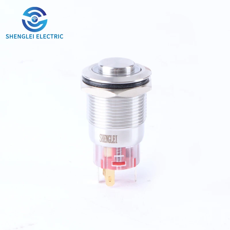 SHENGLEI 19mm Metal High Ring Light head push button switch Latching/Momentary illuminated 24v led waterproof button switches
