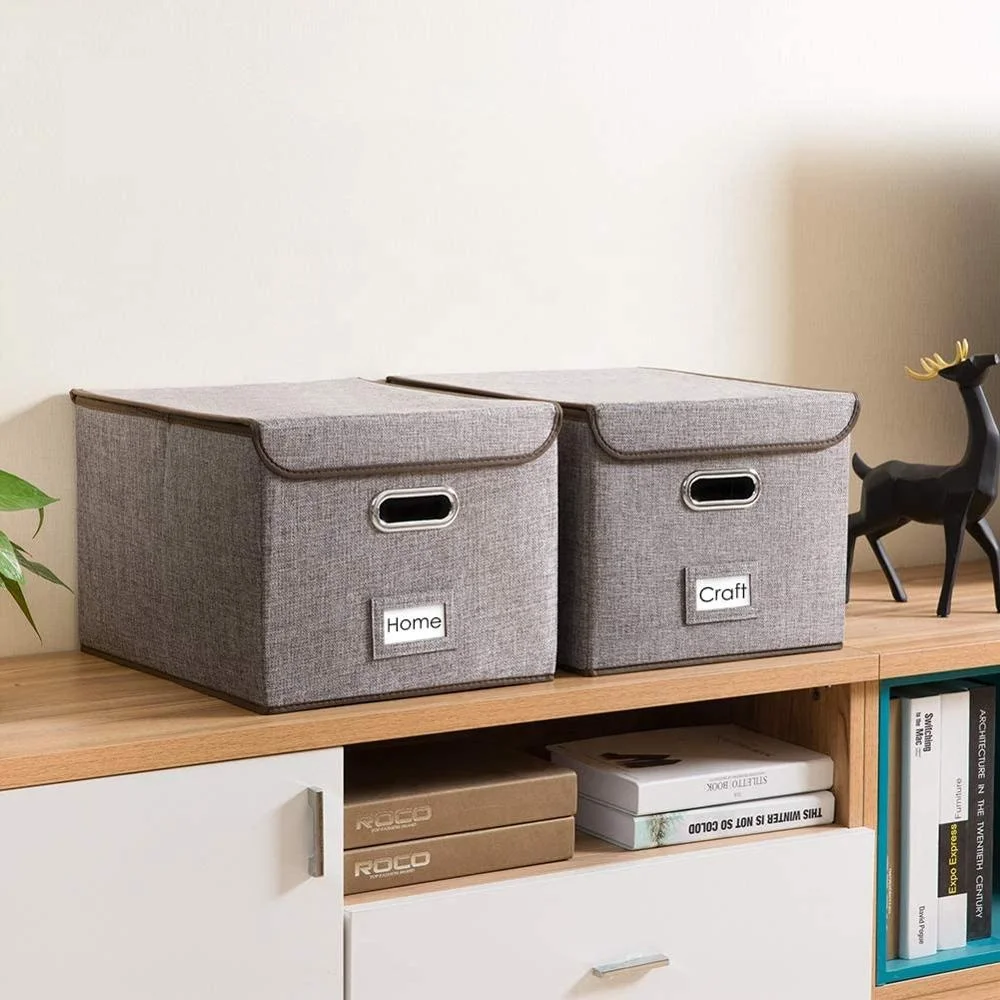 File Organizer Box Collapsible Decorative Linen Filing Storage Hanging File Folders with Lids Office Cabinet Letter