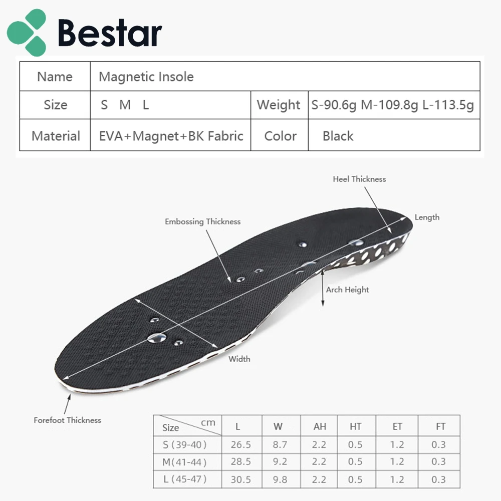 Magnetic Massage Foot Therapy Reflexology Pain Relief Shoe Insoles Washable and Cut
