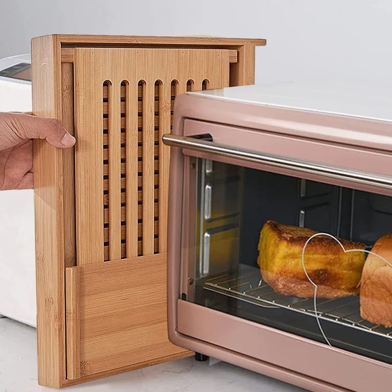 Bread Slicer Cutting Guide with Knife - 3 Thickness Size, Bamboo Foldable Compact Chopping Cutting Board with Crumb Tray