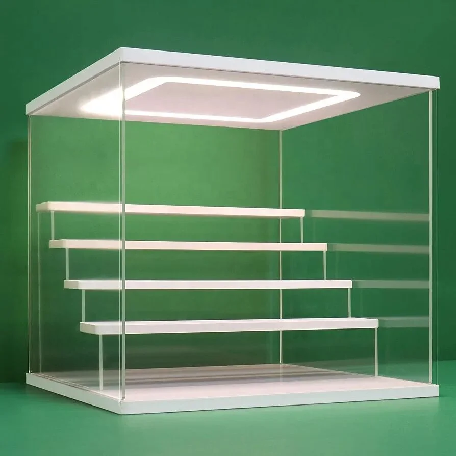Transparent acrylic display cabinet shelf with led lights multilayer storage box home decoration collection box