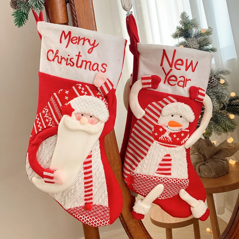 CR-B006G Knit Santa Luxurious Christmas Stocking Decoration Hot Sale Children Holiday Gift Christmas Sock Bag