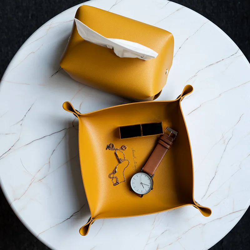 Ready Stock Pu Leather Decorative Custom Dice Shower Tray Folding Coin Key Tray