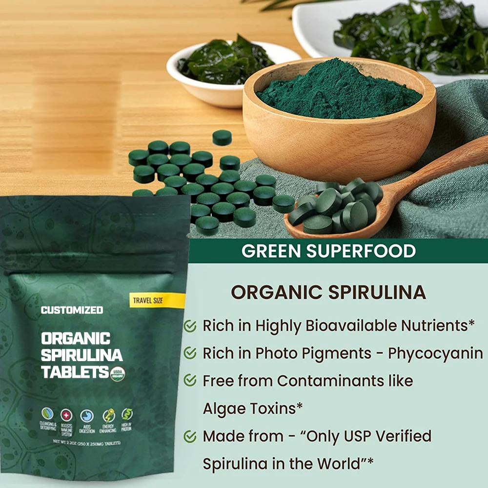 Lower Price Customized Immune Support Turmeric Extract Clorella Spirulina Tablets Spirulina Powder Spirulina