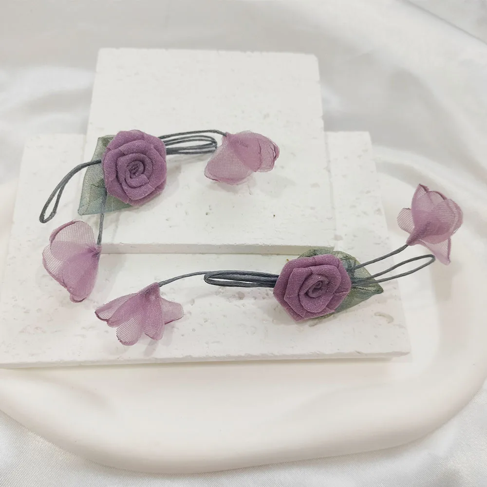 Korea Sweet Fabric Mesh Floral Long Tassel Drop Silver Needle Earrings for Women Personalized High-end Party Jewelry Accessories