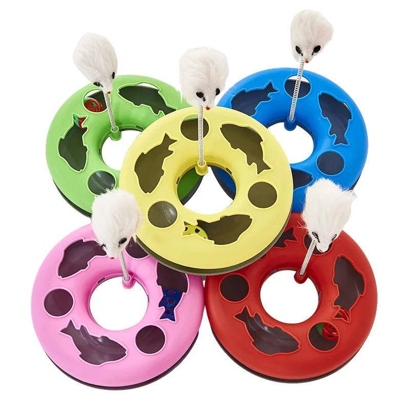 2 in 1 Interactive Pets Funny Plastic Roller Tracks Spring Mouse Cats Kittens Toy With Exercise Balls Teaser