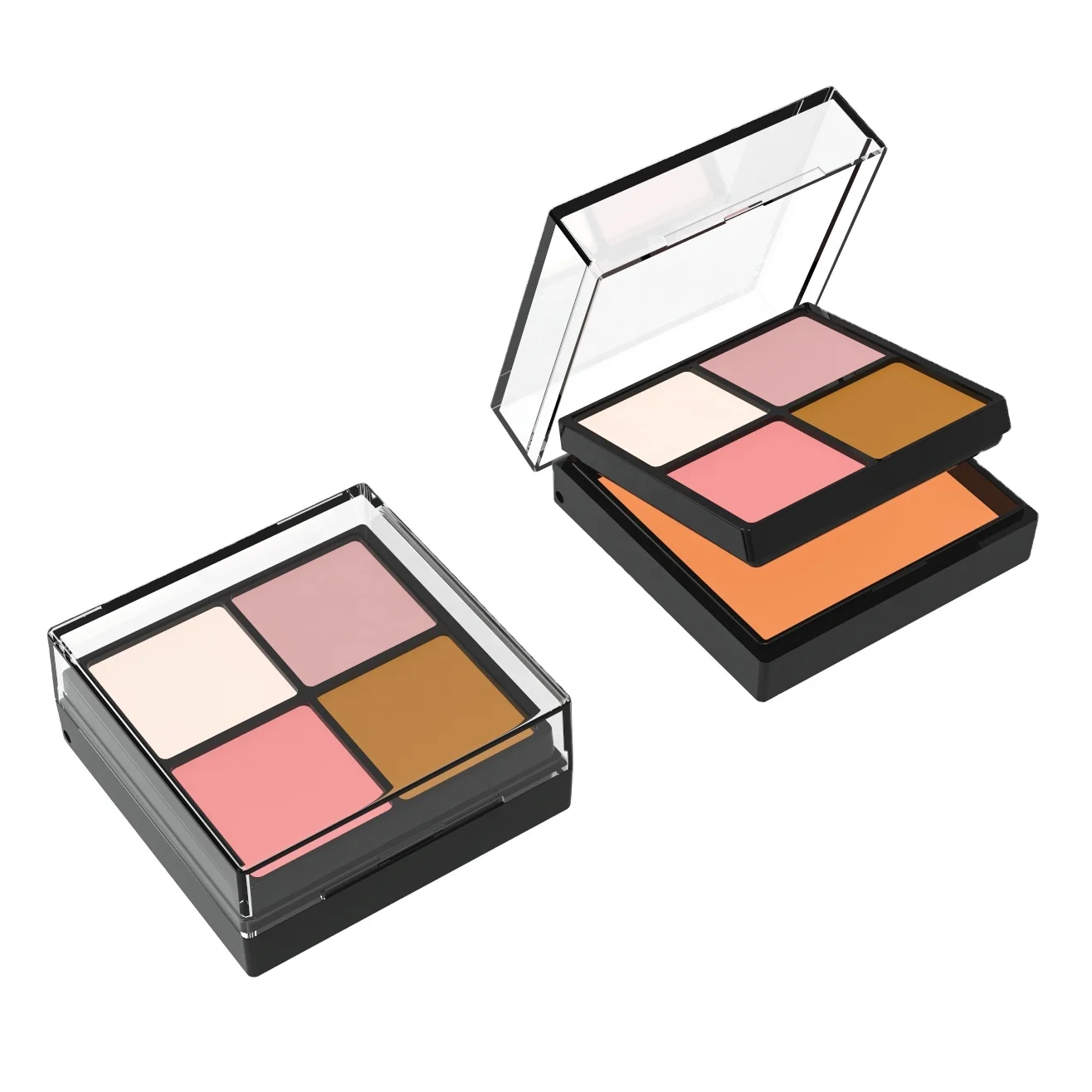 Customized Single Pan Blush Double-Deck Palette 4-Color Eyeshadow Compact Case Transparent Pink Cosmetic Plastic Stamping