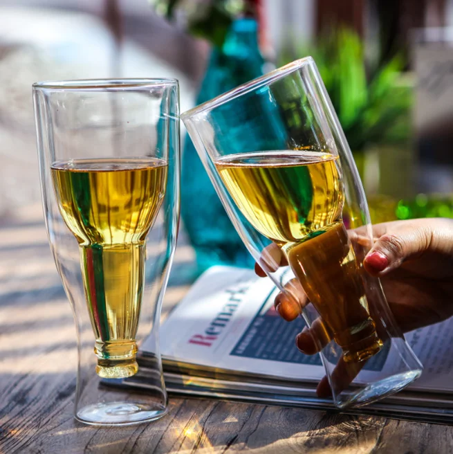 Handmade Cold Insulated Beer Drinking Glass Double Wall Borosilicate Glass Dishwasher Freezer Safe Beer Glass cup