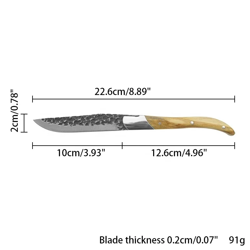 New collection hammered blade laguiole steak knife with olive wood handle