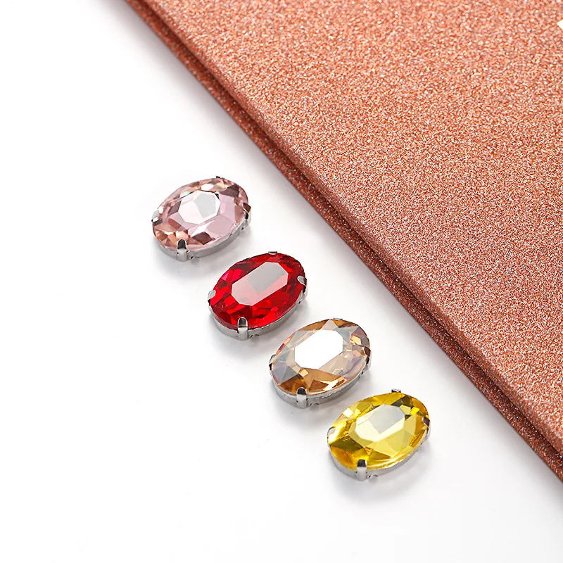 High Quality Full Size Oval Glass Crystal Rhinestone Flat Back  Claw Glass Crystal Sewn On Rhinestone Clothes Accessories