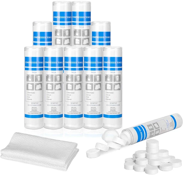 
100 Pack Disposable-Wipes-Compressed-Towels-Tablets, Tissue Coin Towel with 10 Carrying Cases, Reusable Camping Toilet Wipe 