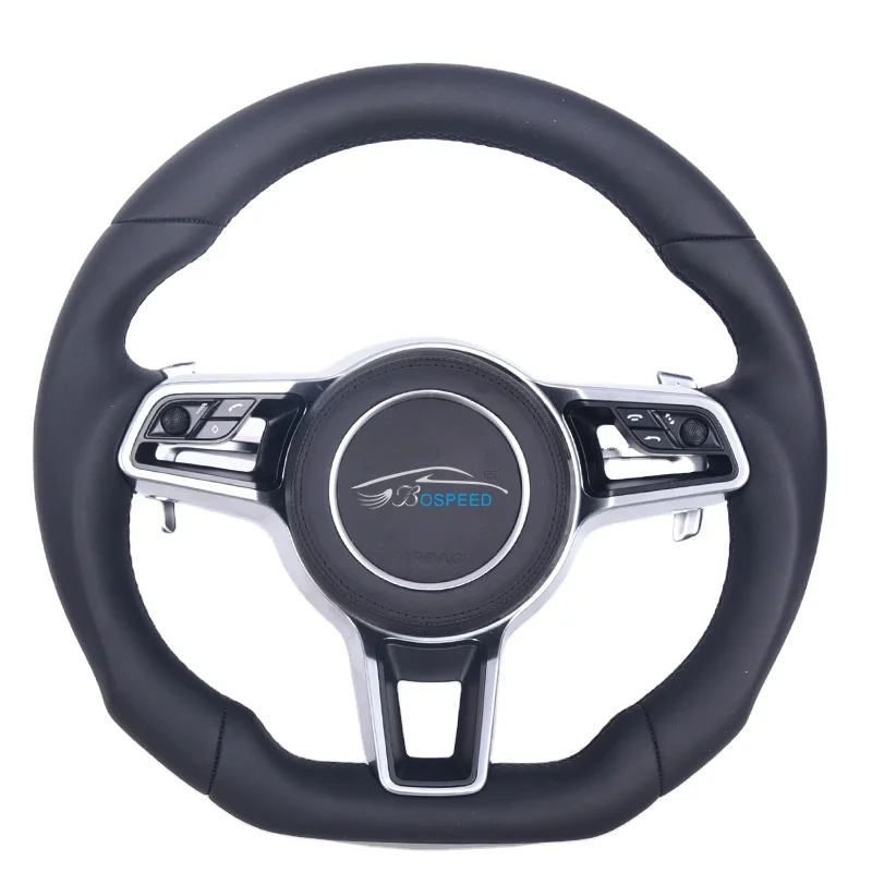 Customized Full Black Leather Steering Wheel For Panamera Cayenne Macan