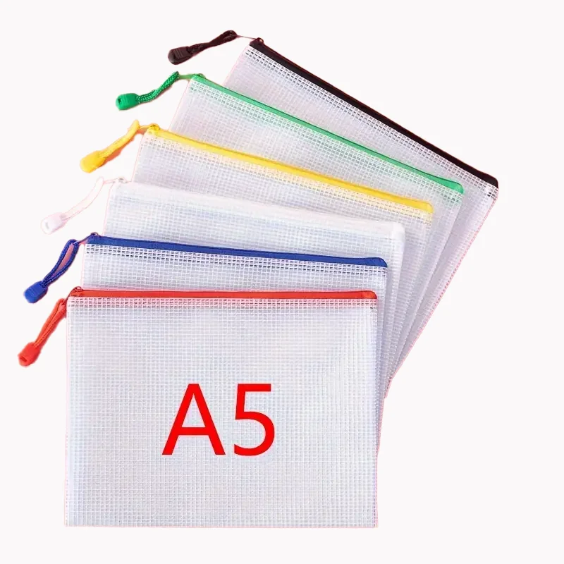 Eco-friendly Plastic File Folders Travel Essentials Organizer Clear Mesh Bags with Zipper PVC Paper Folder Pouches For Documents