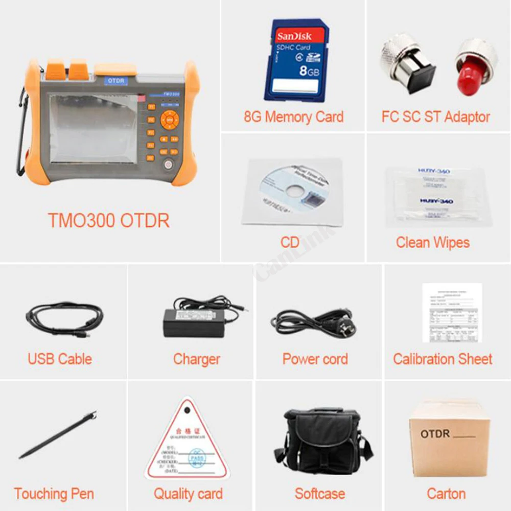 TMO-300 Compact OTDR Test Equipment 1310/1550nm 32/30dB Integrated VFL, Touch Screen Optical Time Domain Reflectometer VFL