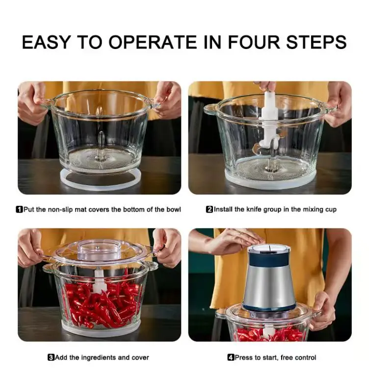 2022 OEM Kitchen Appliances 2L Multi-functional Stainless Steel Electric Scallion Meat Chopper Food Chopper