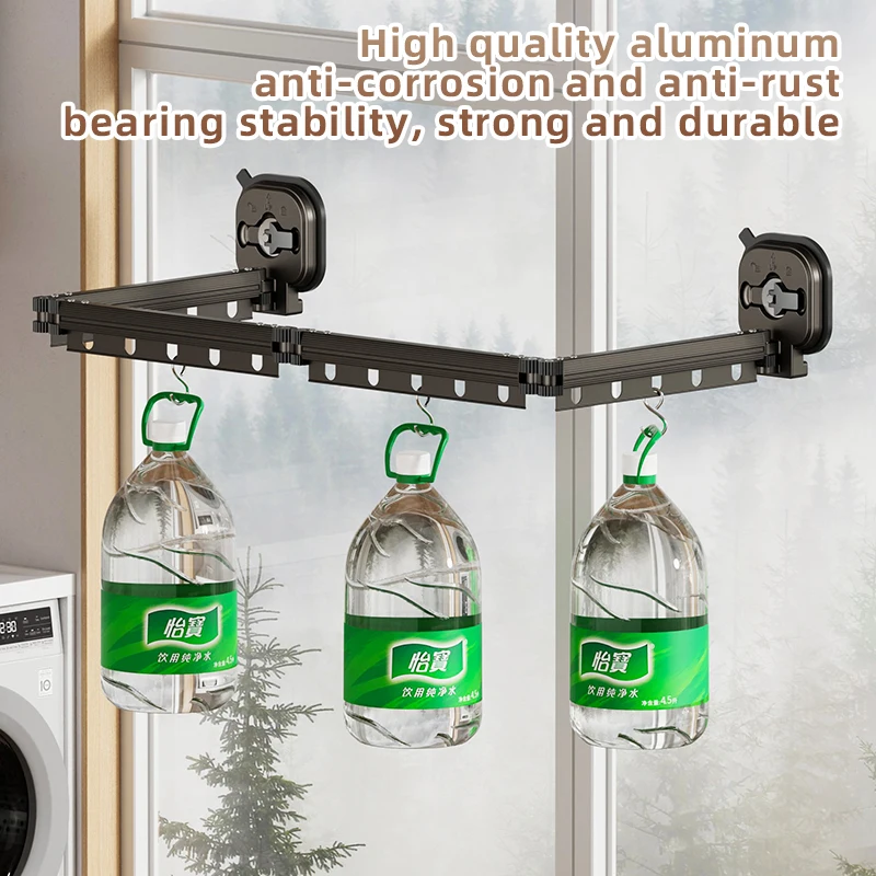 Double Side Wall-Mounted Folding Dry Rack Laundry Room Balcony Strong Aluminium Suction Cup Punch-Free Retractable Clothes