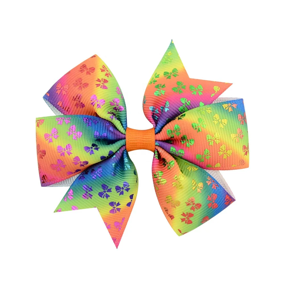 E-Magic High quality Custom eco-friendly 3.15 inches Grosgrain Multi-color ribbon bow with alligator clip for sweet girls