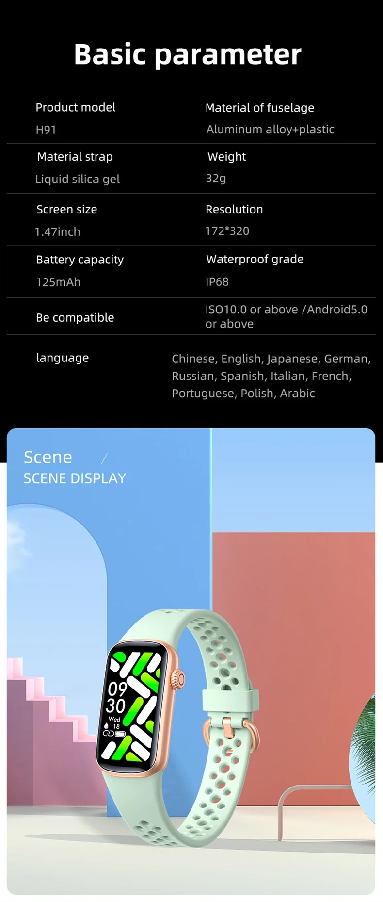 Factory Wholesale Fitness Band Smart Watch H91 IP68 Waterproof Smart Bracelet Watch Ladies Smartwatch_13.jpg