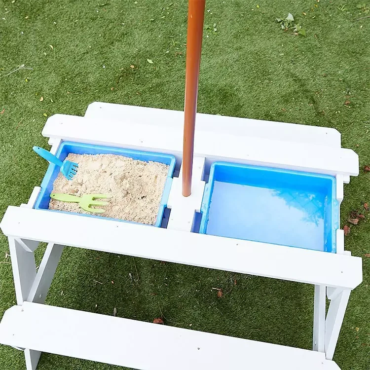 New design Garden  Best Wooden  Picnic Water Table and Chair Kids Beach Chair With Umbrella