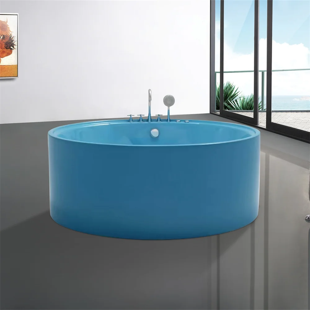 Custom Solid Acrylic  Pink Free Standing Bathtub Round Tub Freestanding Modern Factory Bath tub