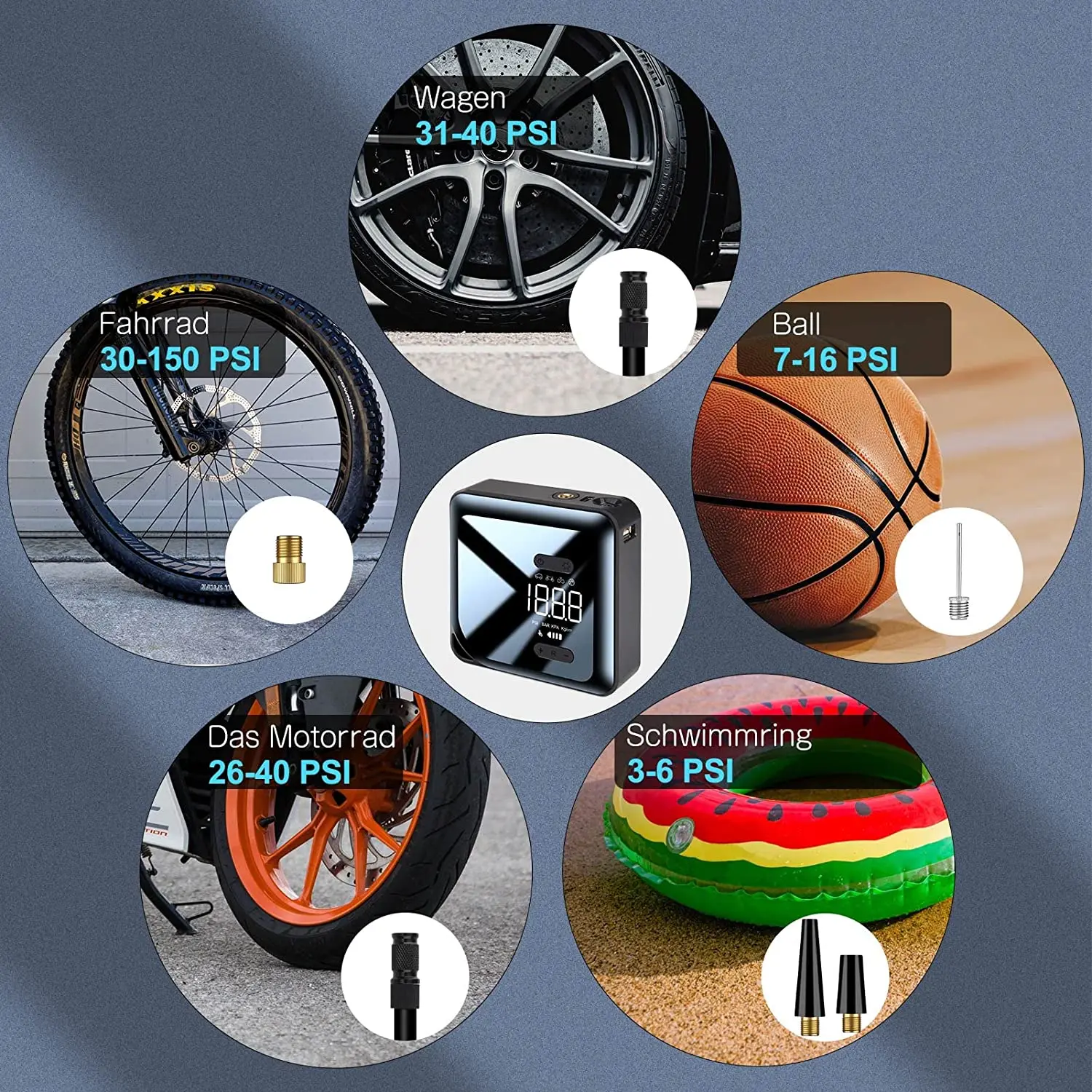 Tire Inflator Portable Air Compressor Electric Air Pump Cordless Smart Air Pump for Cars, E-bikes, Balls, Motorcycles