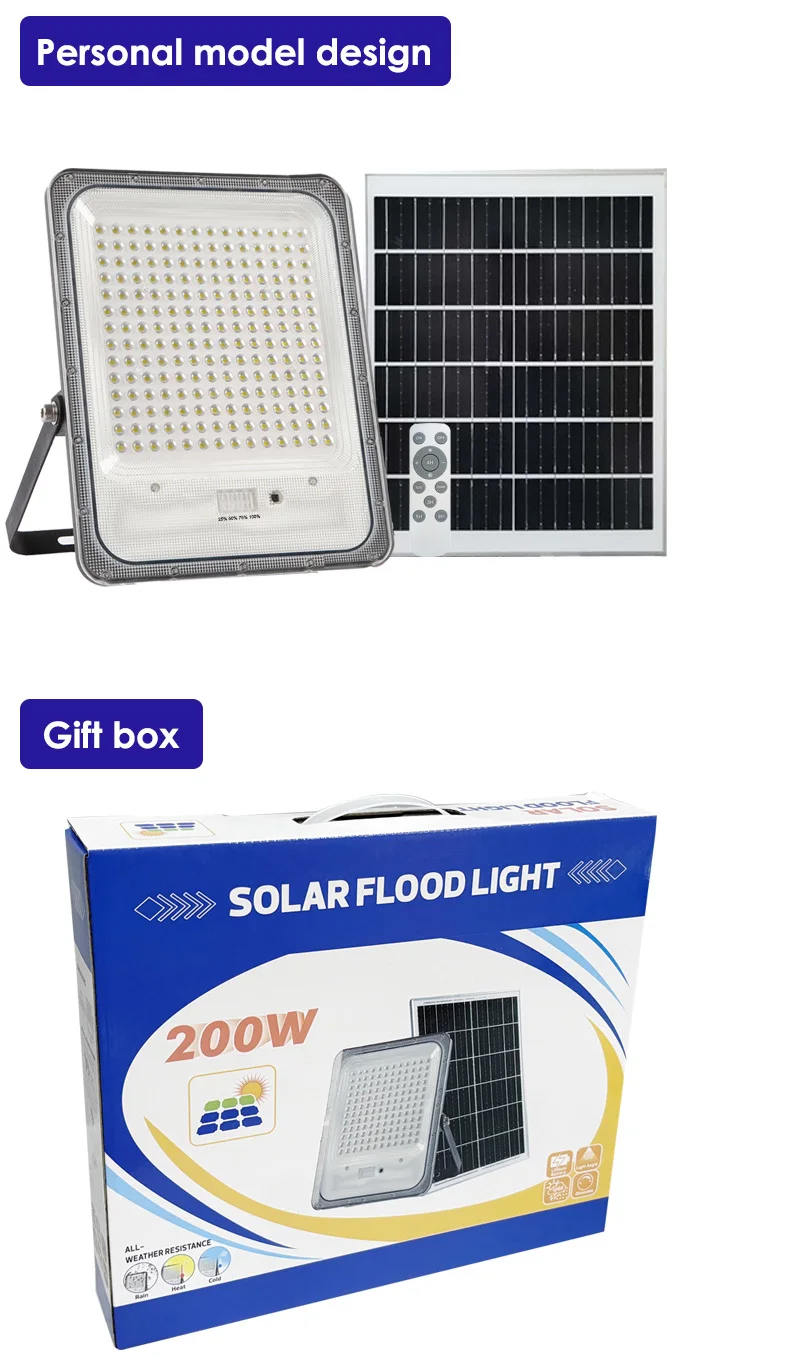 professional factory high brightness IP65 waterproof garden lamp outdoor 200W solar led flood light