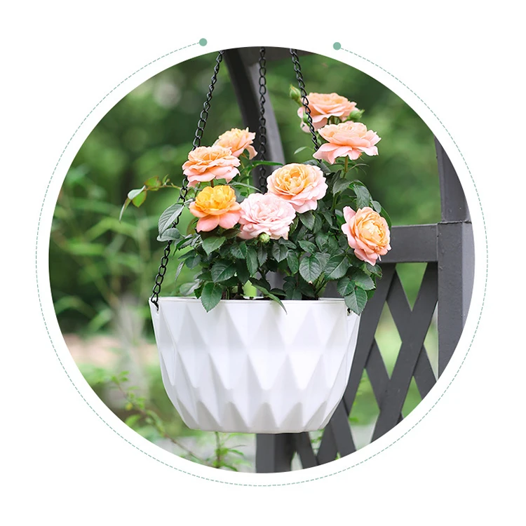 New design cheap self watering colorful style plastic hanging basket flower pot